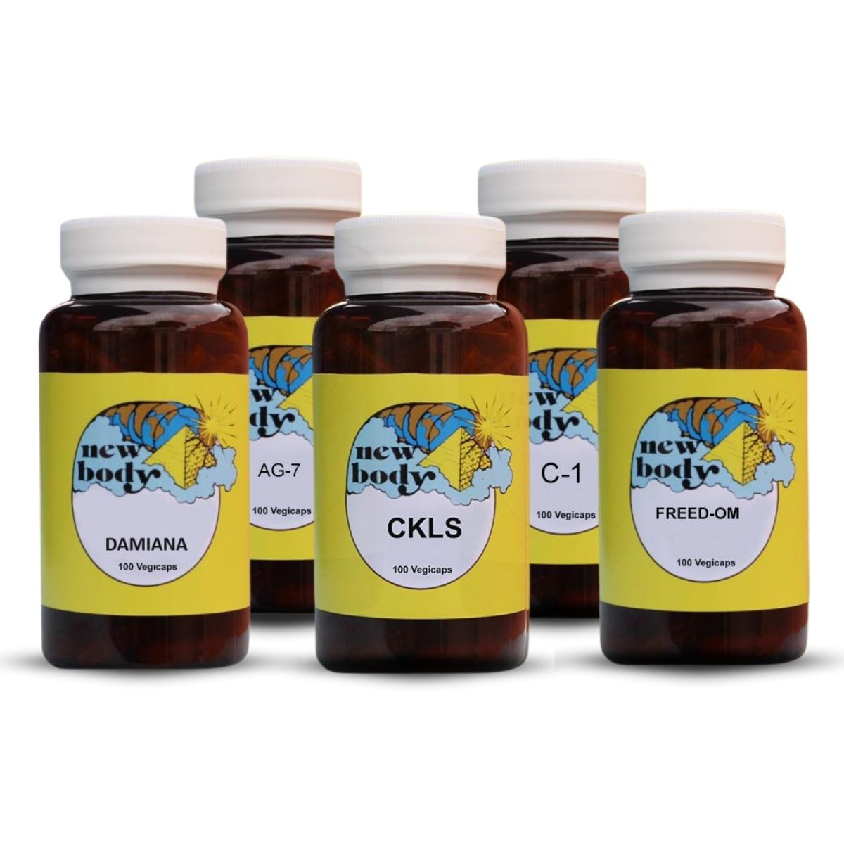 Fibroid Elimination Kit – AG-7, CKLS, DAMIANA, FREED-OM, C-1, 100 Vegicaps Each, No Fillers or Additives