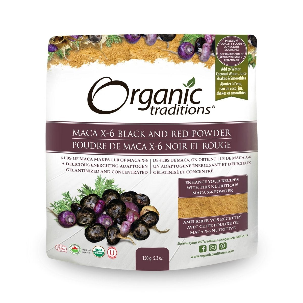 Maca X-6 Powder – 6:1 Organic, Raw Black & Red-Purple, 5.3 oz, Energy & Hormonal Balance