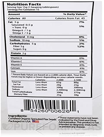 Organic Traditions Sprouted Flax Seed Powder 8 Ounce (227 Grams) Pkg