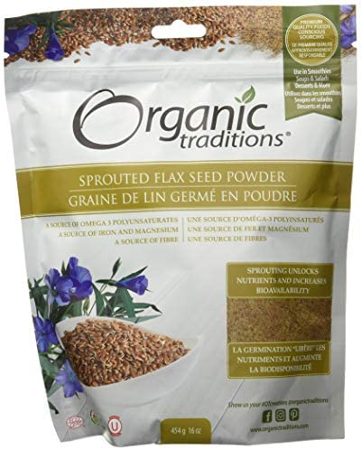 Organic Traditions Sprouted Flax Seed Powder, 16oz (454 Gram)
