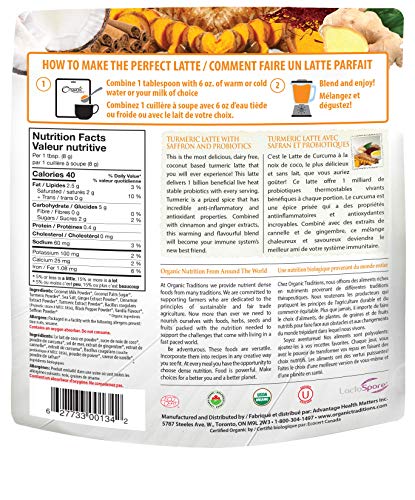 Organic Traditions Turmeric Latte with Probiotics and Saffron, 5.3 oz (150 g)