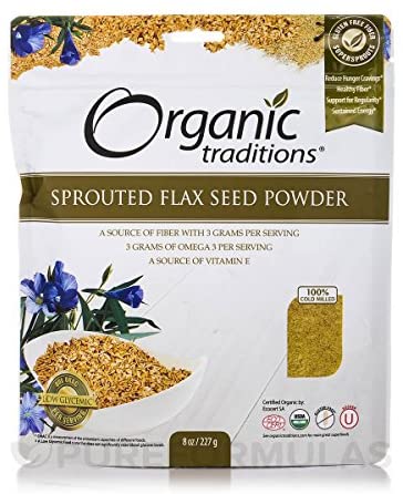 Organic Traditions Sprouted Flax Seed Powder 8 Ounce (227 Grams) Pkg