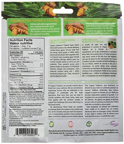 Organic Traditions Probiotic Super Greens with Turmeric Powder (21 Servings)