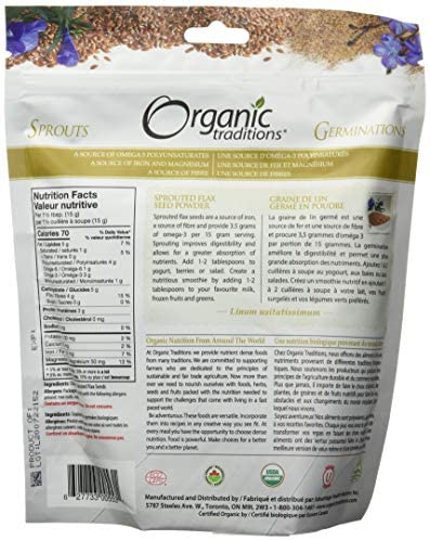 Organic Traditions Sprouted Flax Seed Powder, 16oz (454 Gram)