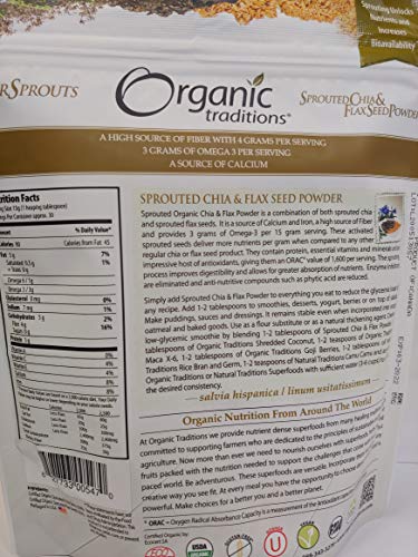 Organic Traditions Sprouted Chia and Flax Seed Powder 16oz (454 grams)