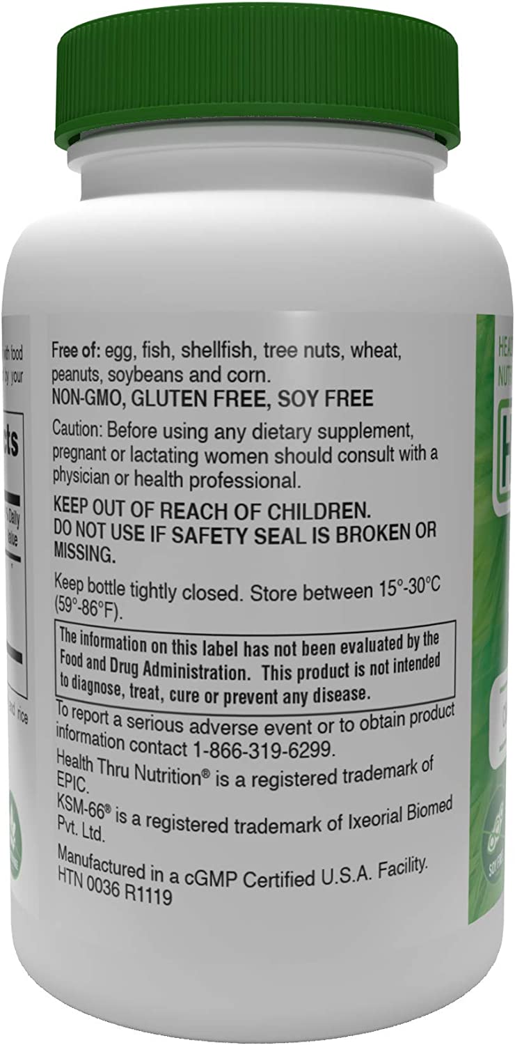 Health Thru Nutrition Ashwagandha 500mg Pure KSM66® 90 vegecaps High Potency (Clinically Proven and Organic Root-Only Ashwagandha) Brand: