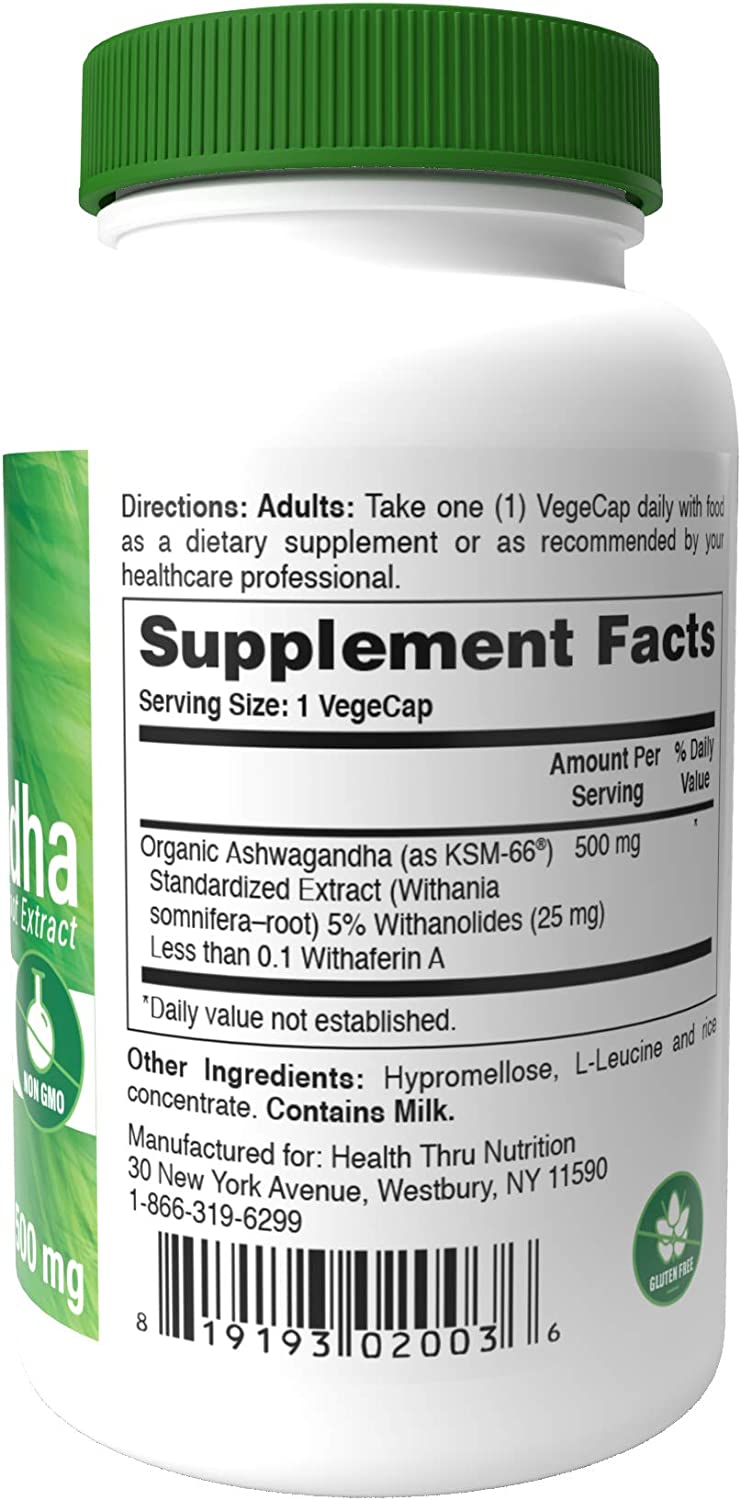 Health Thru Nutrition Ashwagandha 500mg Pure KSM66® 90 vegecaps High Potency (Clinically Proven and Organic Root-Only Ashwagandha) Brand: