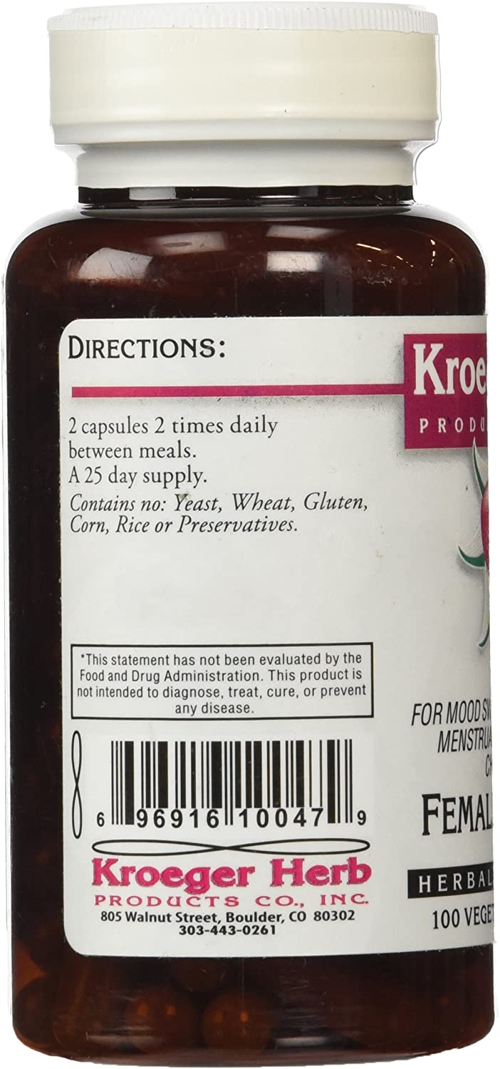 Kroeger Herb Capsules, Female Balance Vegetarian, 100 Count