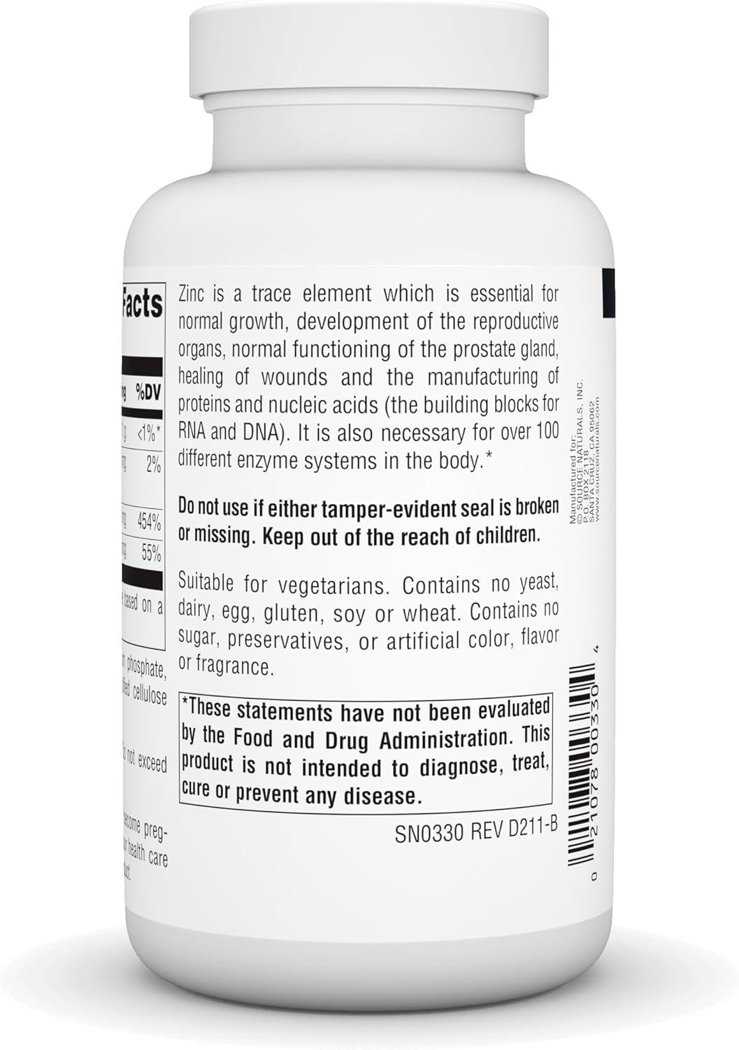 Source Naturals Zinc, Amino Acid Chelate - Dietary Supplement - 50 mg - 250 Tablets