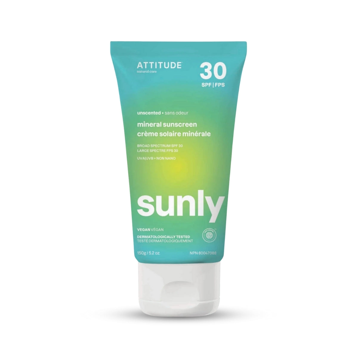 ATTITUDE Mineral Sunscreen SPF 30 – Broad Spectrum UVA/UVB, EWG Verified, Unscented