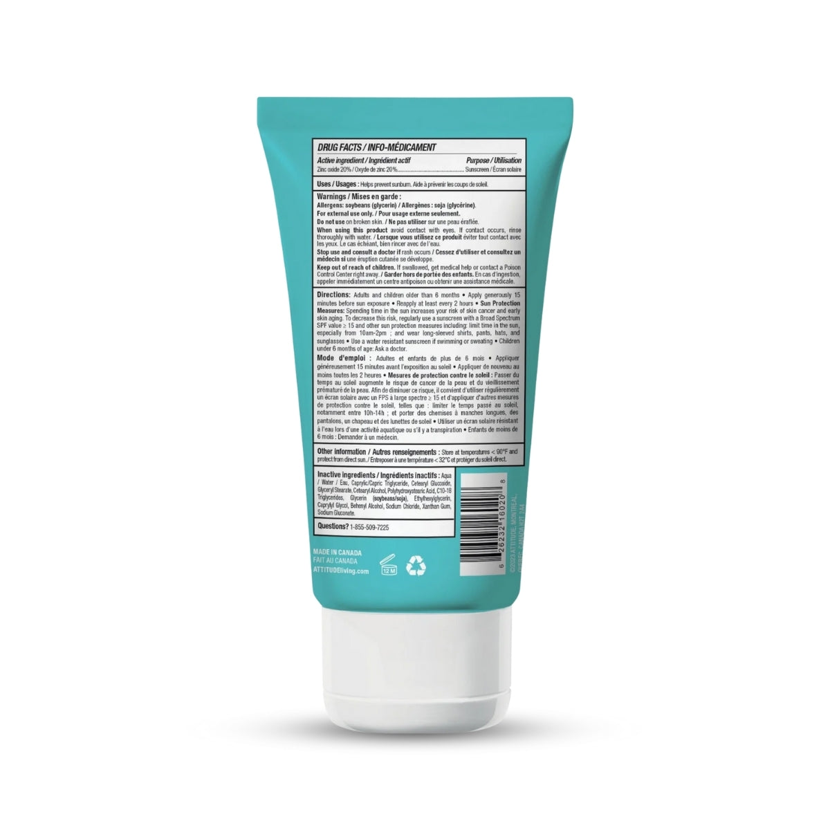 ATTITUDE Mineral Sunscreen SPF 30 – Broad Spectrum UVA/UVB, EWG Verified, Unscented