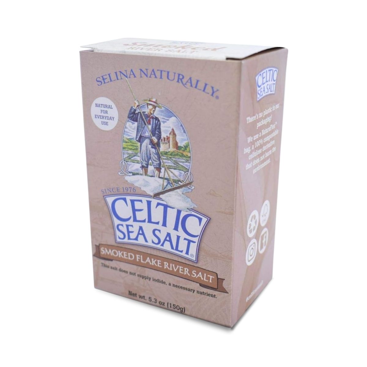 Sea Salt Smoked Flake Salt – Natural, Handcrafted, Slowly Smoked Over Oak, 5.3 oz (150 g)