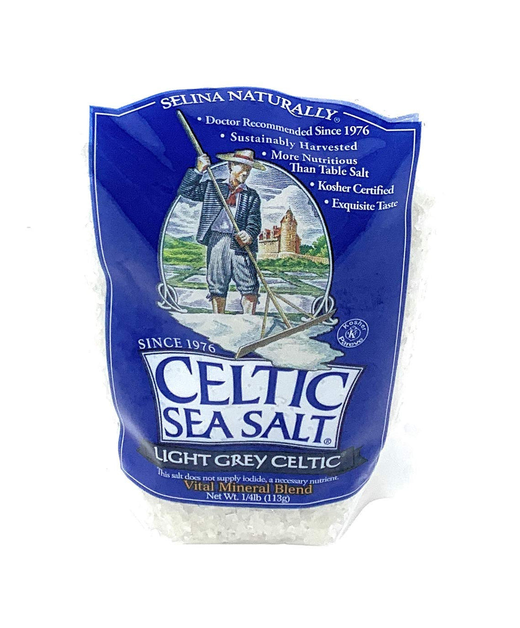 Celtic Sea Salt Light Grey Coarse Sea Salt, 4oz (1/4 lb) Resealable Bag