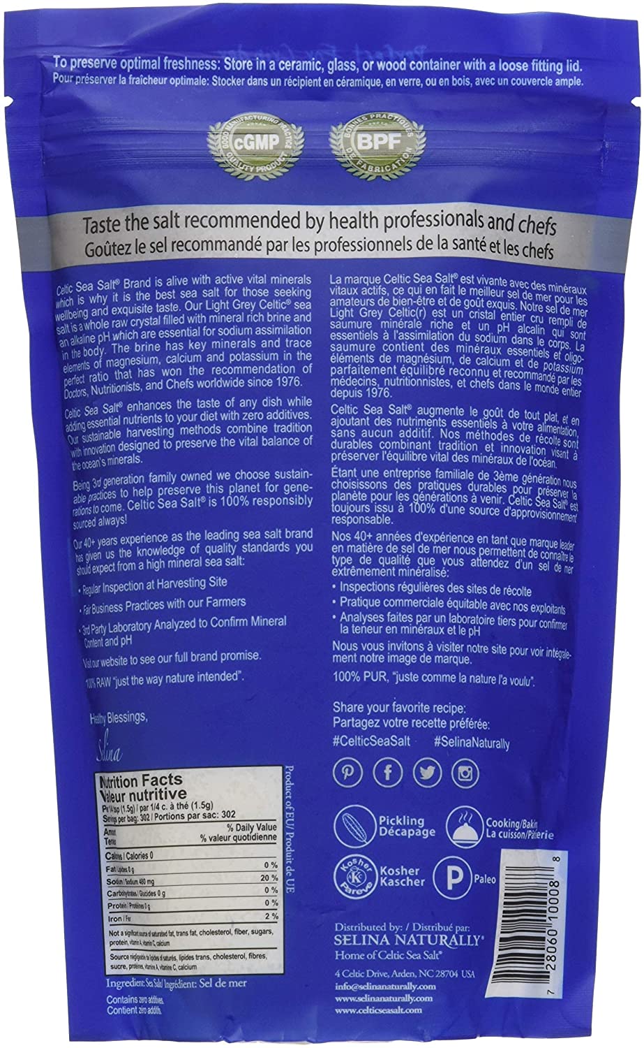 Celtic Sea Salt Light Grey 1 lb (16 oz) Pouch
