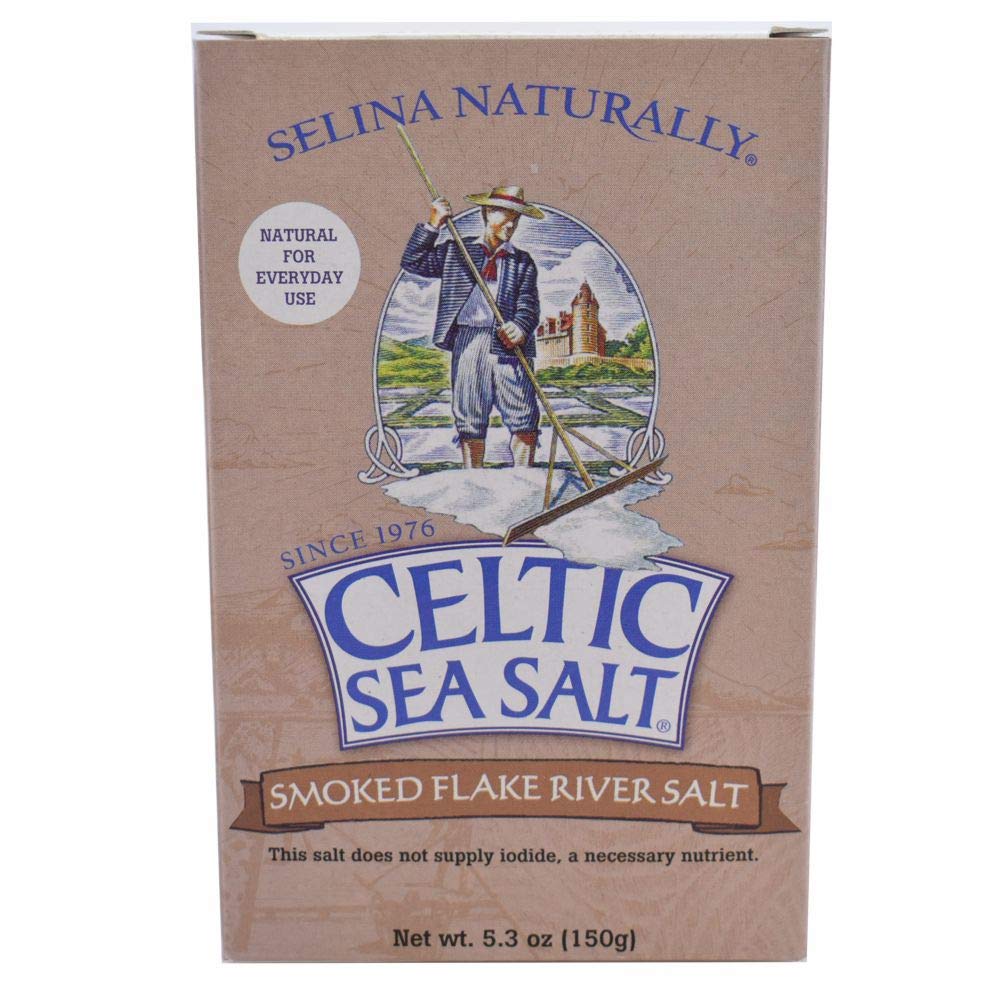 Celtic Sea Salt Smoked Flake Salt 5.3 Oz (150 G), Natural, Slowly Smoked Over Oak, Handcrafted, Gourmet, Salt Flakes, Salty, 5.3 Oz
