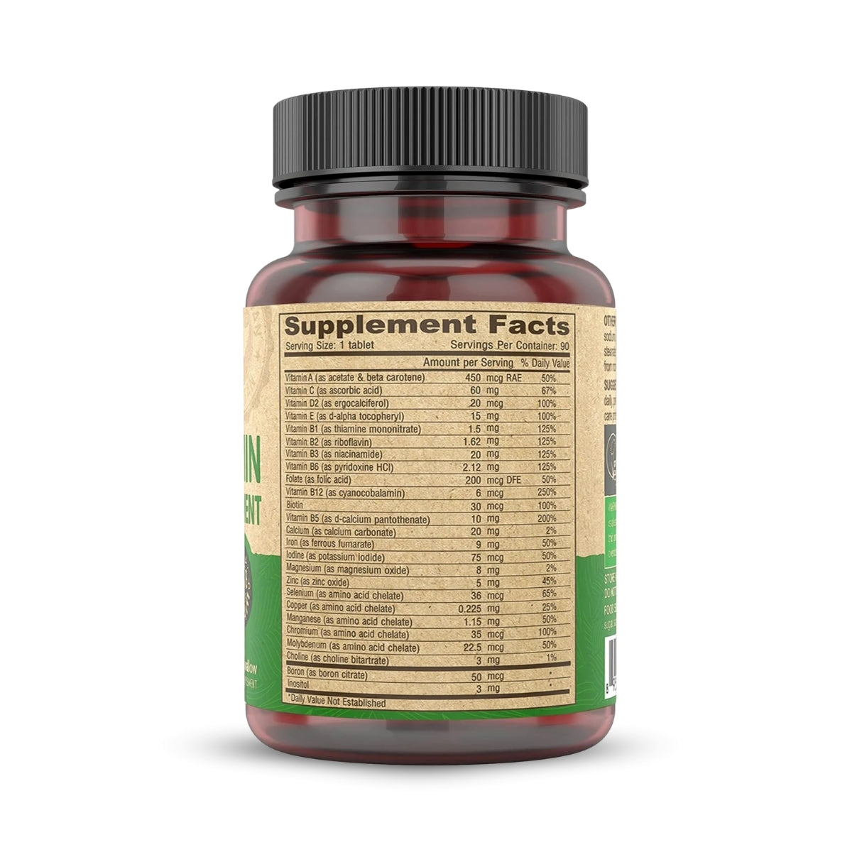 Tiny Tablets Vegan Multivitamins for Women & Men – With Iron, Vitamin C, B Complex, B12, Vitamin E, Zinc, 90 Gluten-Free Tablets