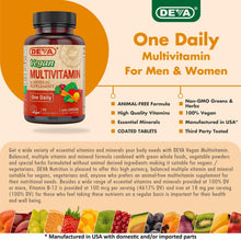 Load image into Gallery viewer, DEVA Vegan Multivitamin and Mineral Supplement - Once-Per-Day Formula with Greens - Vitamins A, C, D, E, B Complex, High-Potency Formulation for Daily Health and Wellness- 90 Coated Tablets
