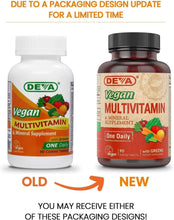 Load image into Gallery viewer, DEVA Vegan Multivitamin and Mineral Supplement - Once-Per-Day Formula with Greens - Vitamins A, C, D, E, B Complex, High-Potency Formulation for Daily Health and Wellness- 90 Coated Tablets
