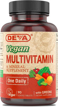 Load image into Gallery viewer, DEVA Vegan Multivitamin and Mineral Supplement - Once-Per-Day Formula with Greens - Vitamins A, C, D, E, B Complex, High-Potency Formulation for Daily Health and Wellness- 90 Coated Tablets
