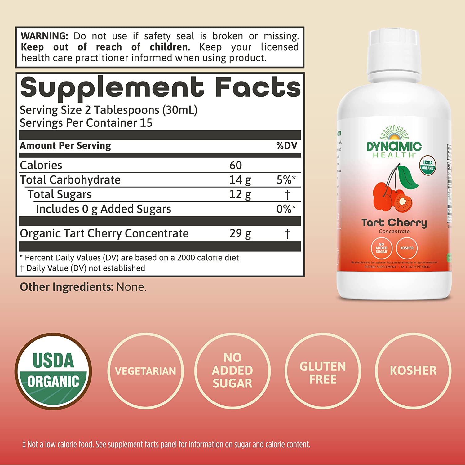 Dynamic Health Organic Tart Cherry Juice Concentrate, 32 Ounce Bottle