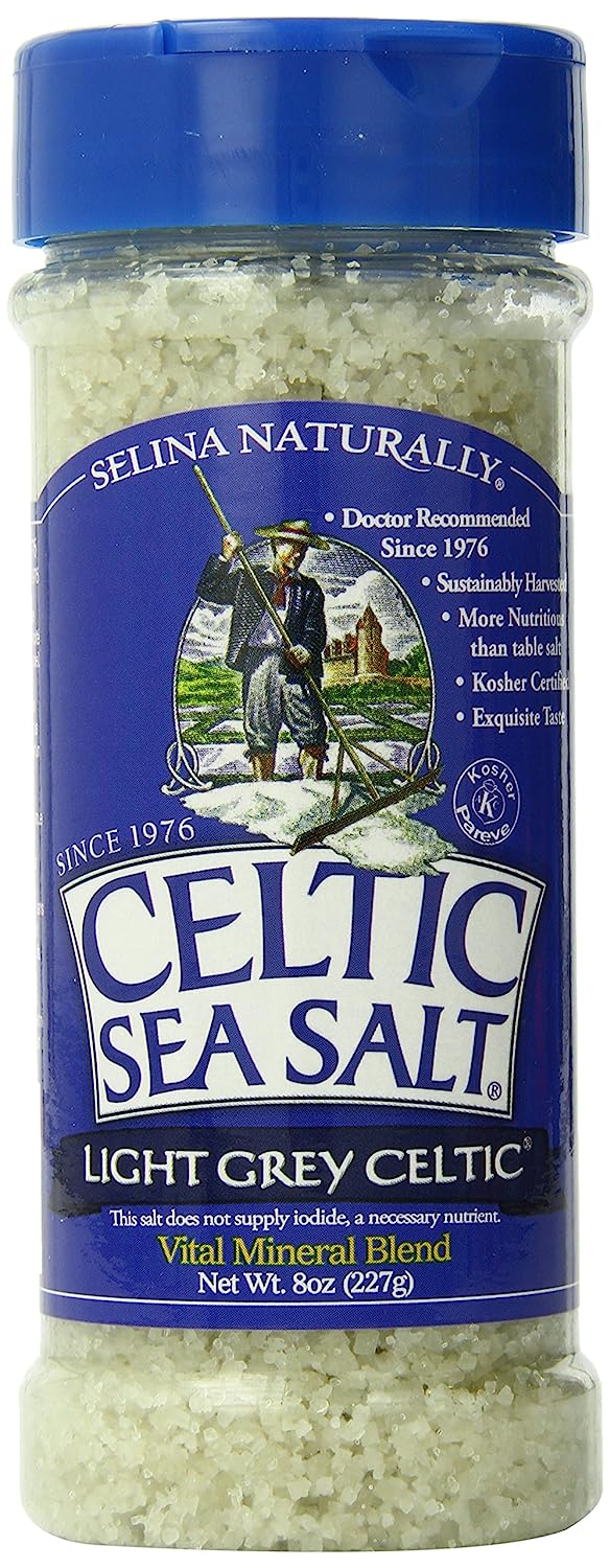 Celtic Light Grey Sea Salt Shaker 8oz – Easy to Use, Large Refillable, Reusable Glass Shaker with Additive-Free, Delicious Sea Salt - Gluten-Free, Non-GMO...