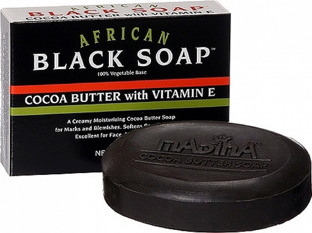 MADINA African Black Soap Cocoa Butter with Vitamin E, 3.5 Oz