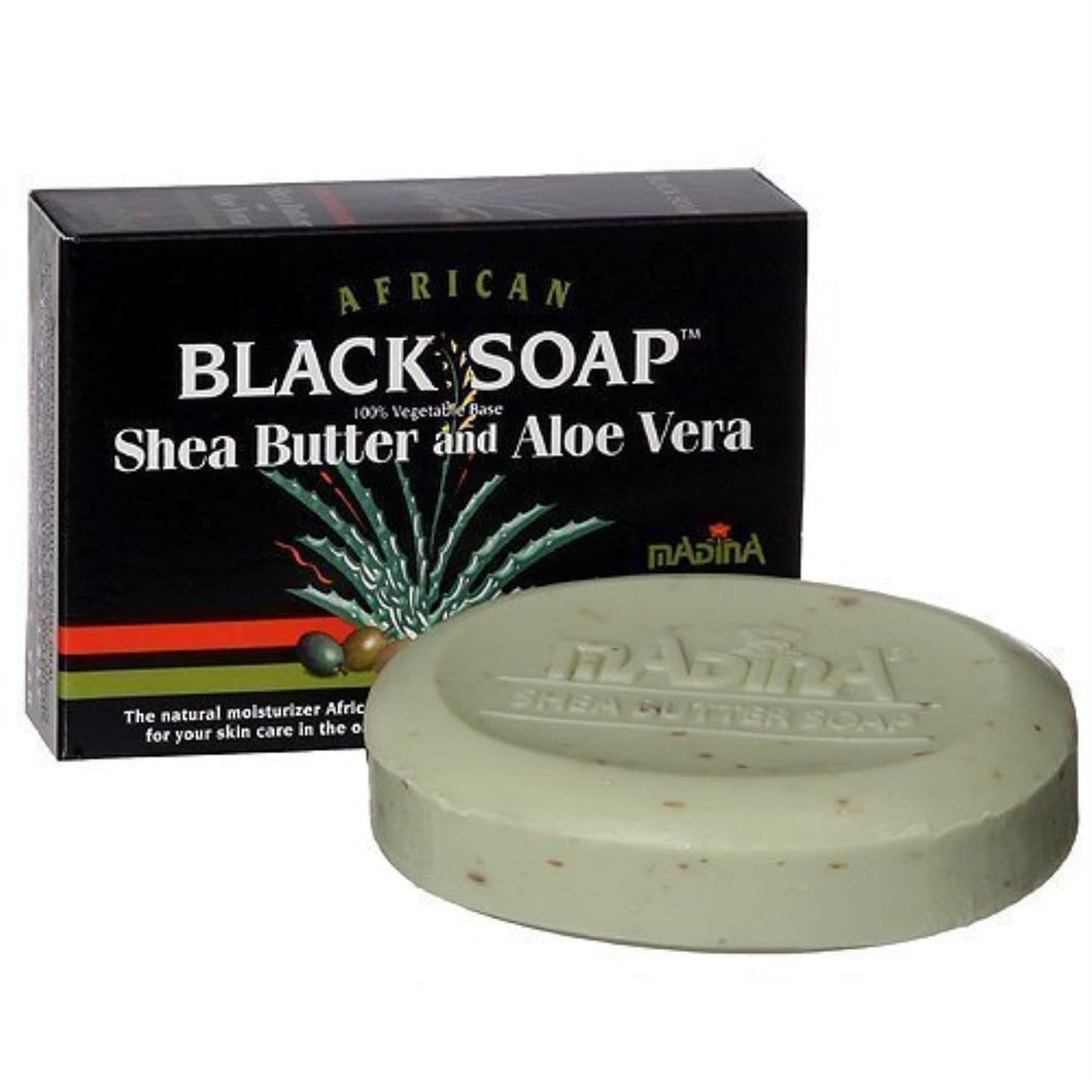 Madina African Black Soap Shea Butter and Aloe Vera, 3.5 oz 100% Vegetable Base 6 Pack