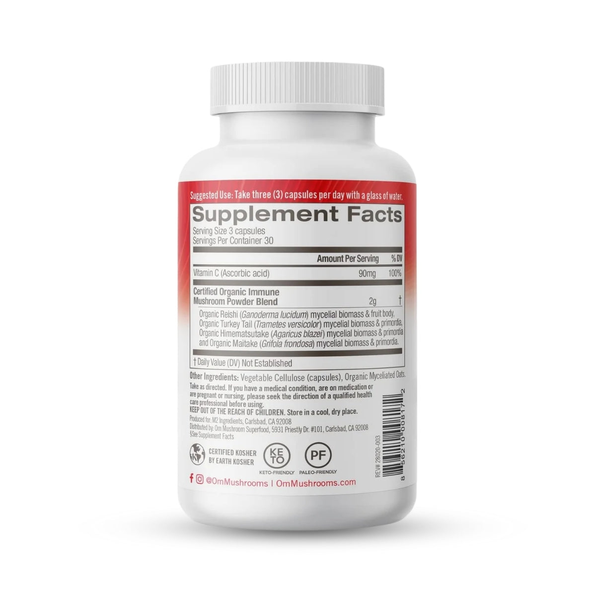 Mushroom Superfood Immune Defense with Reishi, Vitamin C – 90 Capsules, 30-Day Supply
