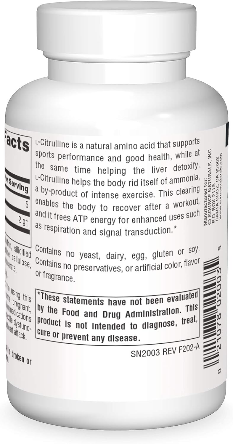 Source Naturals L-Citrulline - Supports Exercise Recovery, Energy and Detoxification*, 1,000 mg - 60 Tablets