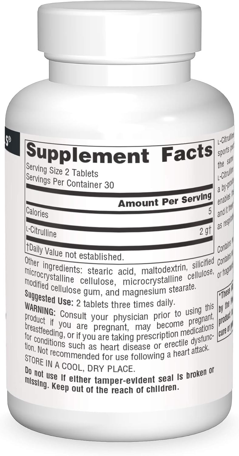 Source Naturals L-Citrulline - Supports Exercise Recovery, Energy and Detoxification*, 1,000 mg - 60 Tablets