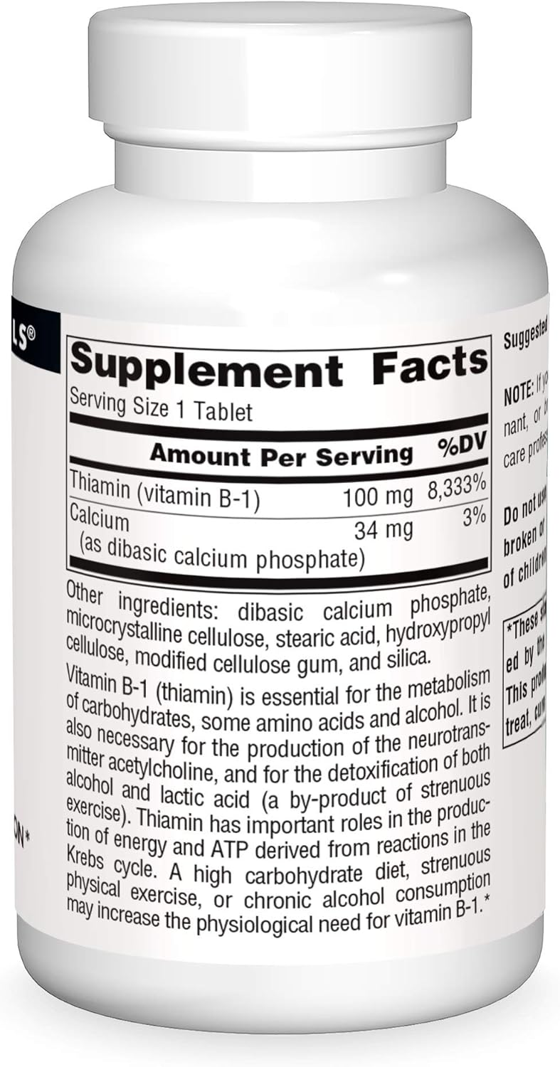 Source Naturals Vitamin B-1 Thiamin 100 mg Supports Energy Production - 250 Tablets