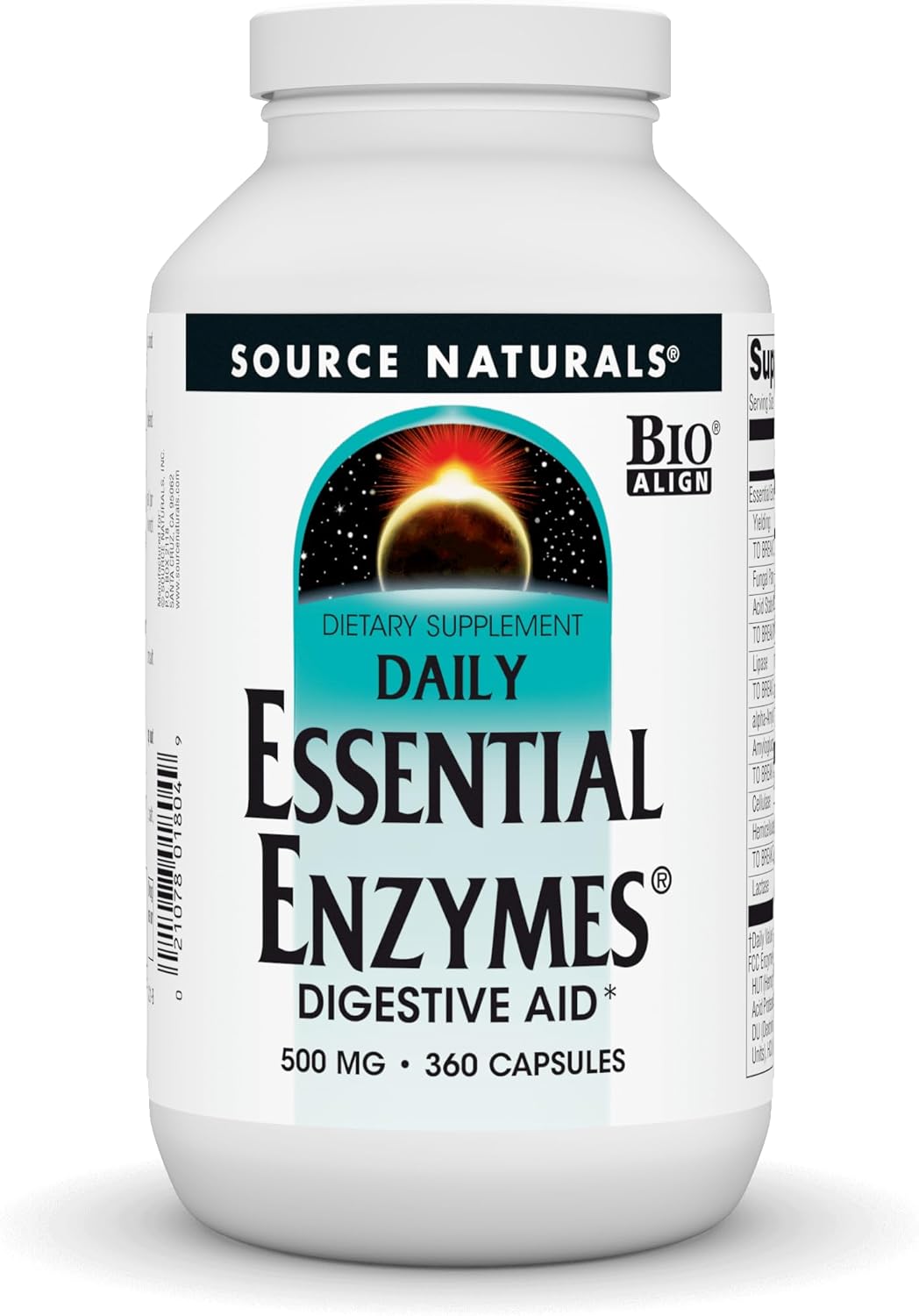 Source Naturals Essential Enzymes 500mg, Bio-Aligned Multiple Enzyme Supplement Herbal Defense for Digestion, Gas, Constipation & Bloating Relief - Supports A Strong Immune System* - 360 Capsules