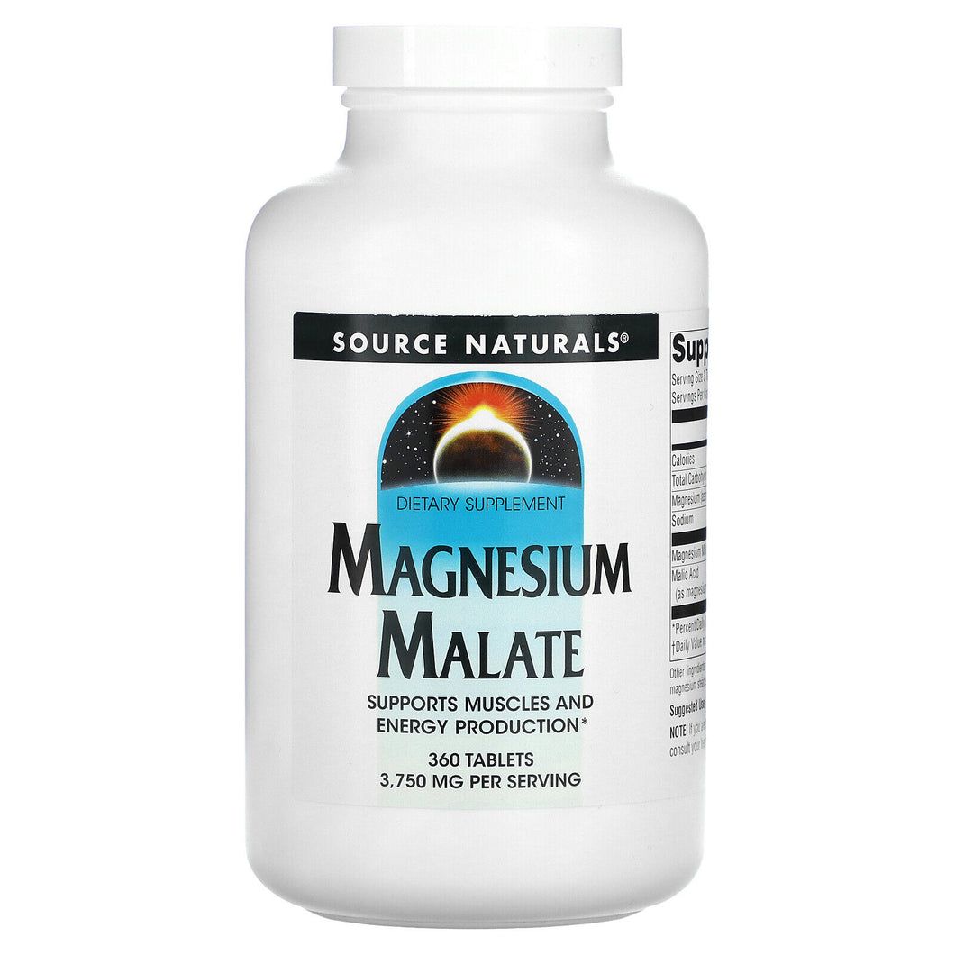 Source Naturals Magnesium Malate 1,250 mg 360 Tablets Yielding 833 mg Malic Acid