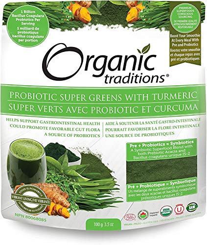 Organic Traditions Probiotic Super Greens with Turmeric Powder (21 Servings)
