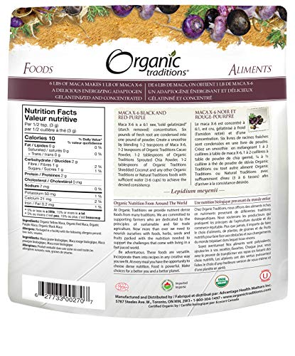 Organic Traditions Organic 6:1 Maca X-6 Powder Raw Black and Red-Purple, 5.3 Ounce