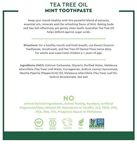 Desert Essence Tea Tree Oil Toothpaste - Mint - 6.25 Oz - Refreshing Taste - Deep Cleans Teeth & Gums - Helps Fight Plaque - Sea Salt - Pure Essential Oil - Baking Soda - Promotes Healthy Mouth