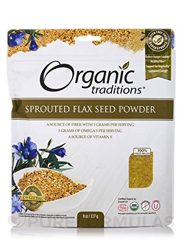Organic Traditions Sprouted Flax Seed Powder 8 Ounce (227 Grams) Pkg