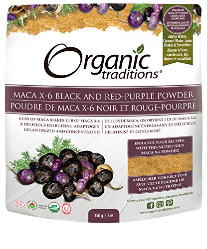 Organic Traditions Organic 6:1 Maca X-6 Powder Raw Black and Red-Purple, 5.3 Ounce
