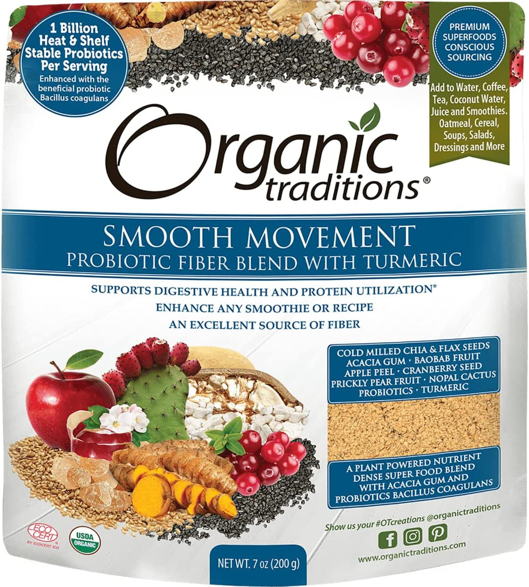 Organic Traditions Smooth Movement Probiotic Fiber Blend with Turmeric 7 oz Pkg