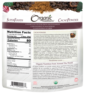 Organic Traditions Cacao Powder Organic 8 ounce (227 grams)