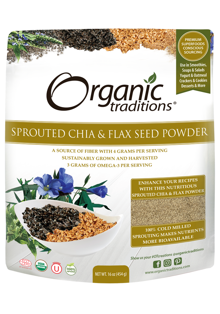 Organic Traditions Sprouted Chia and Flax Seed Powder 16oz (454 grams)