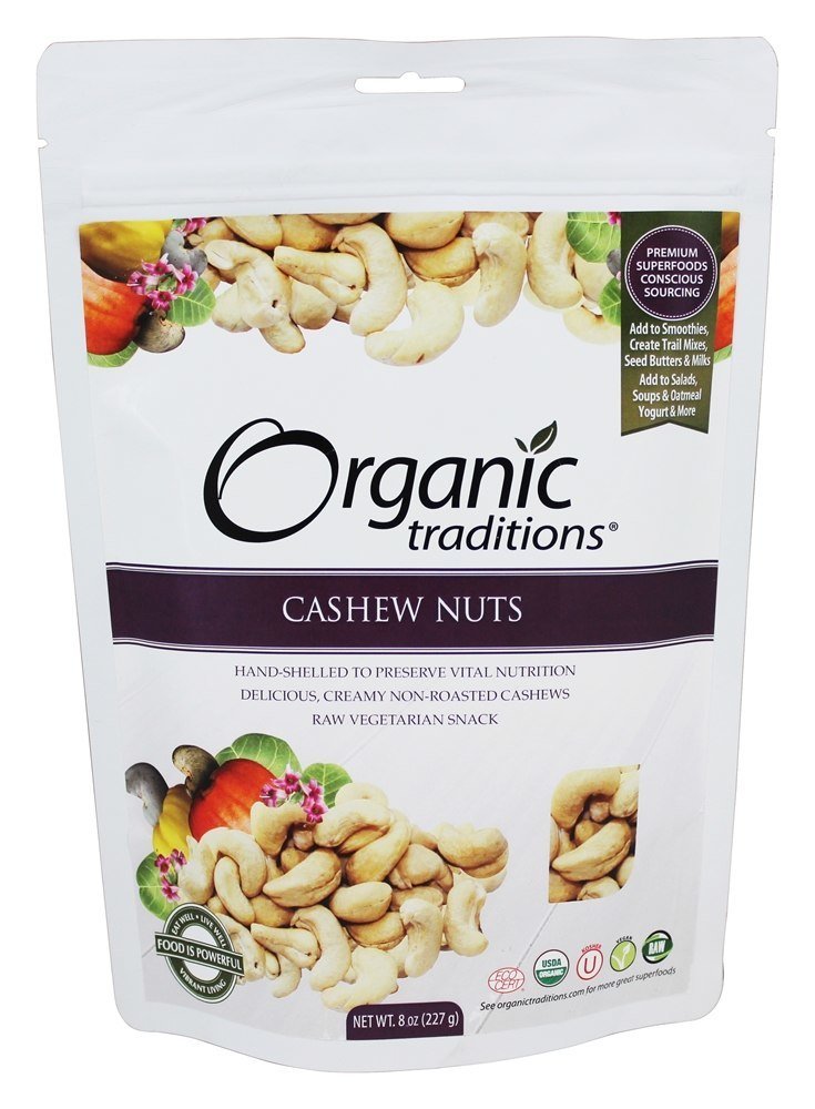 Organic Traditions Cashew Nuts Raw 8 oz Bag