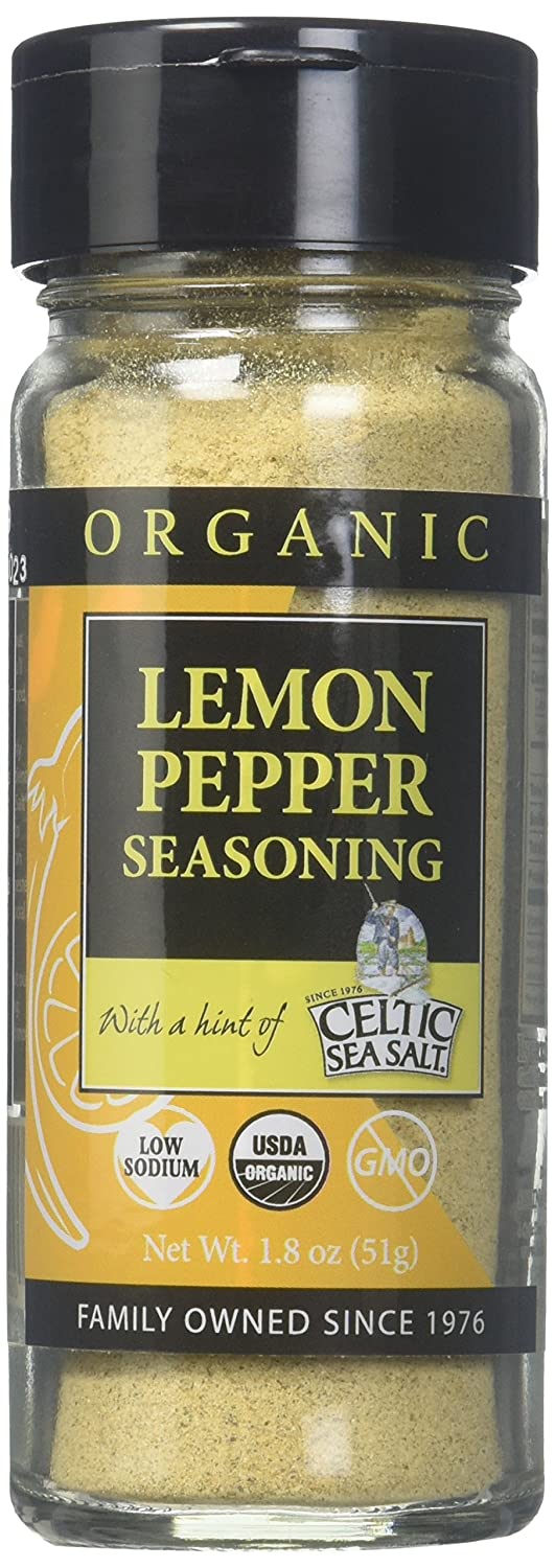 Celtic Sea Salt Organic Lemon Pepper Seasoning Shaker – Hand Crafted & Organic, 2.2oz (62g)