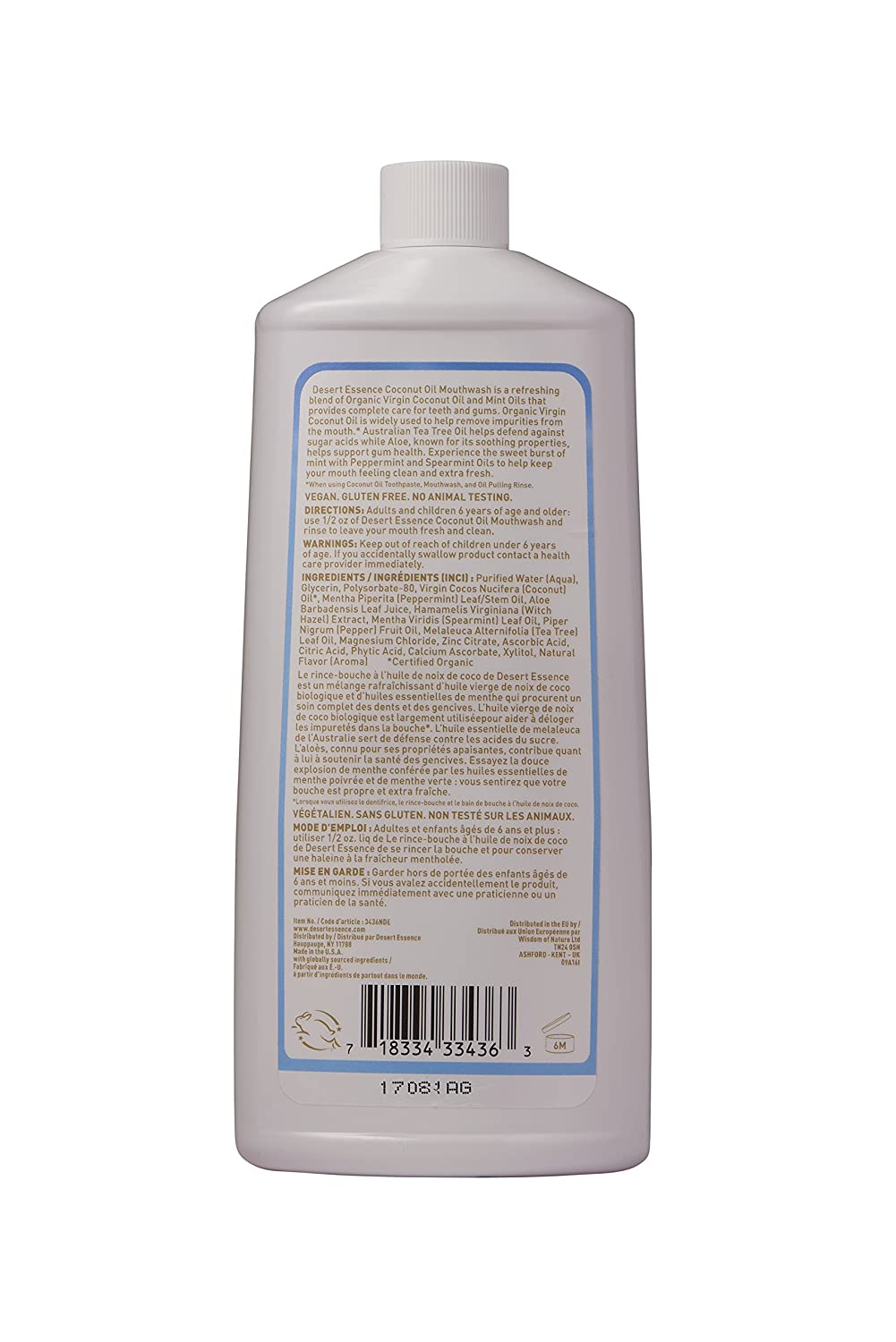 Desert Essence Coconut Oil Mouthwash - Coconut Mint - 16 Fl Oz - Complete Oral Care - Refreshes Breathe - Virgin Coconut & Natural Mint Oil