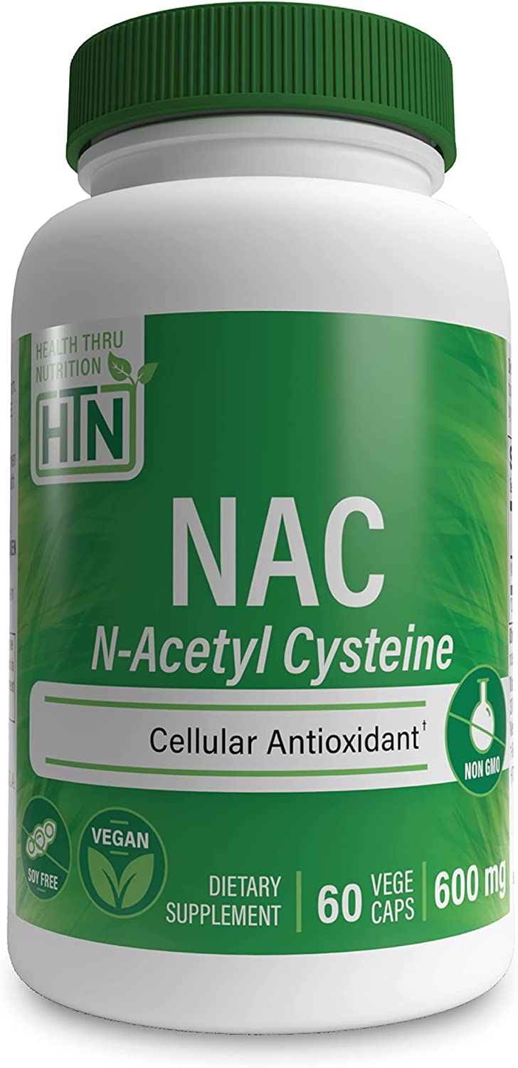 Health Thru Nutrition NAC N-Acetyl-Cysteine 600mg 60 tabs Vegan Certified The Purest NAC Supplement Supports Healthy Lung, Liver Functions & Cellular Health | Non-GMO Soy & Gluten Free