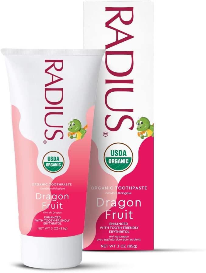 RADIUS USDA Organic Kids Toothpaste 3oz Non Toxic Chemical-Free Gluten-Free Designed to Improve Gum Health for Children's 6 Months and Up - Dragon Fruit