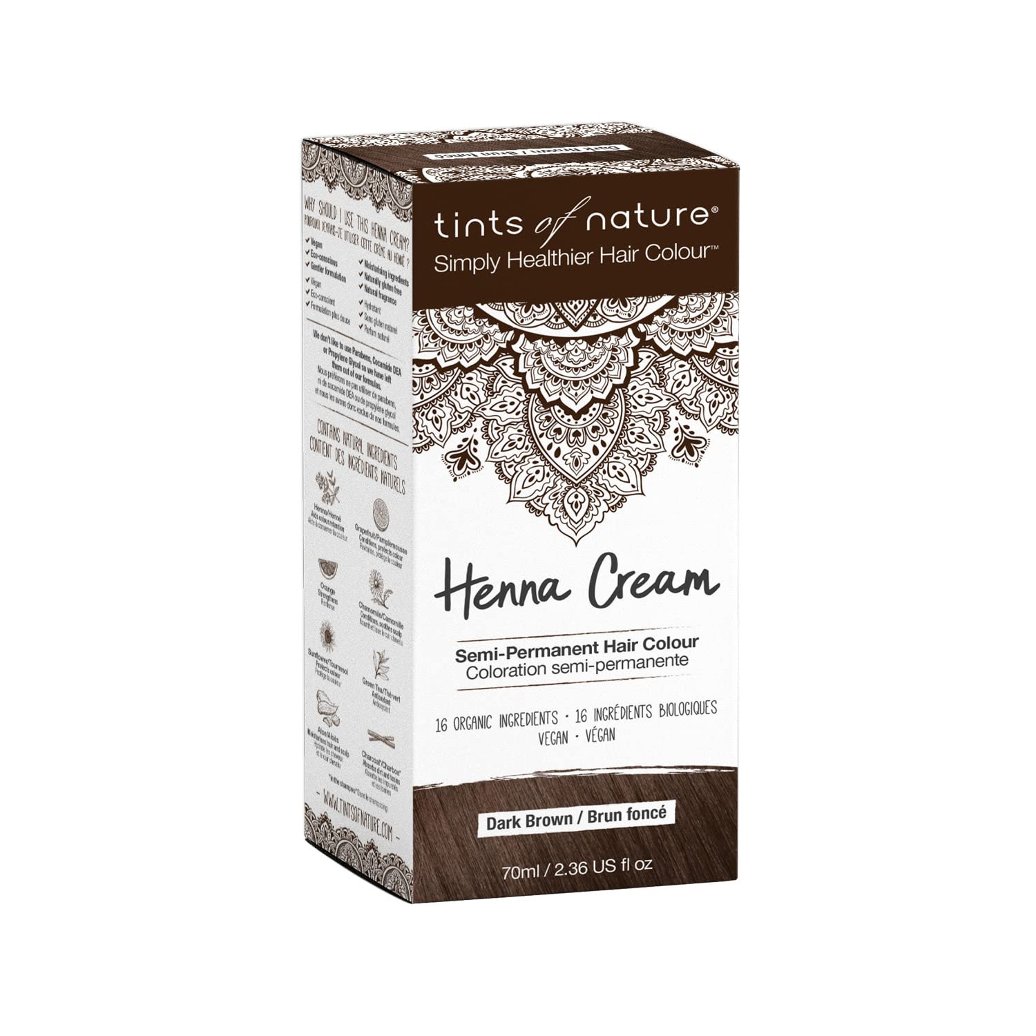 Tints of Nature Dark Brown Semi-Permanent Henna Cream Hair Colour Natural and Organic